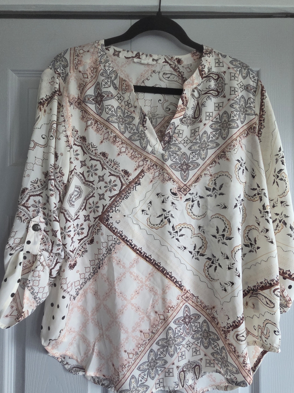 Maurices Ivory Print Tunic with Blush and Taupe Accents